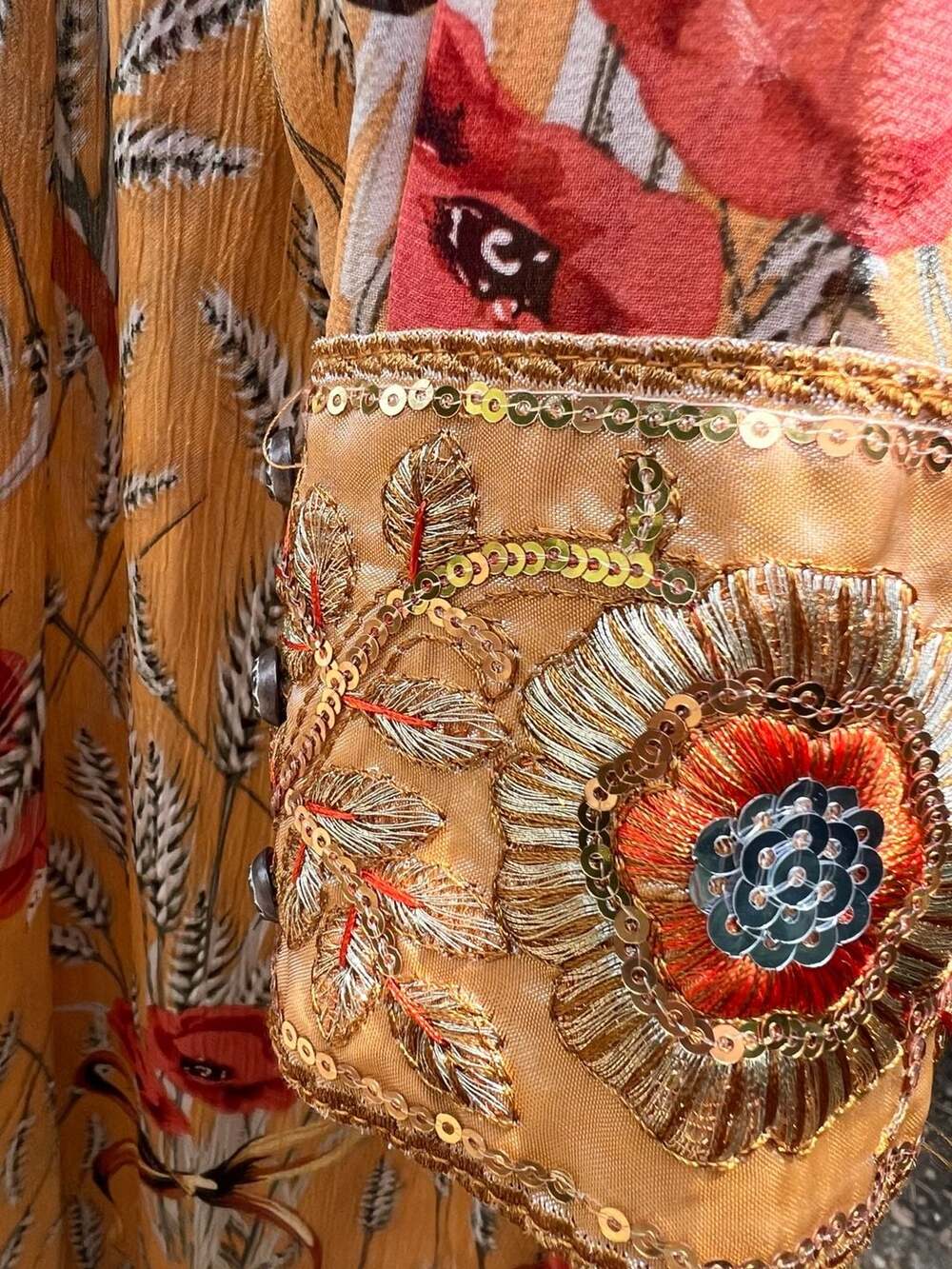 Aratta Silent Journey Mustard Floral Embroidered Duster Cardigan - Picture 9 of 16